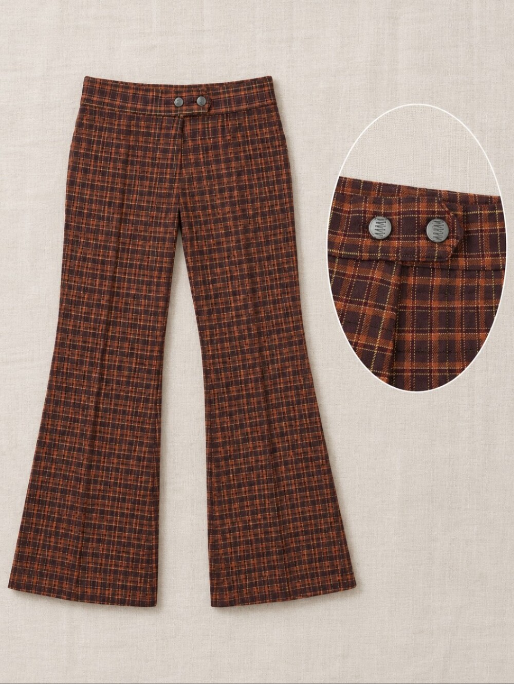 Vtg Steampunk Mall Goth Plaid Orange/Brown Low Rise Disco Pants Sz L W30 L31.5